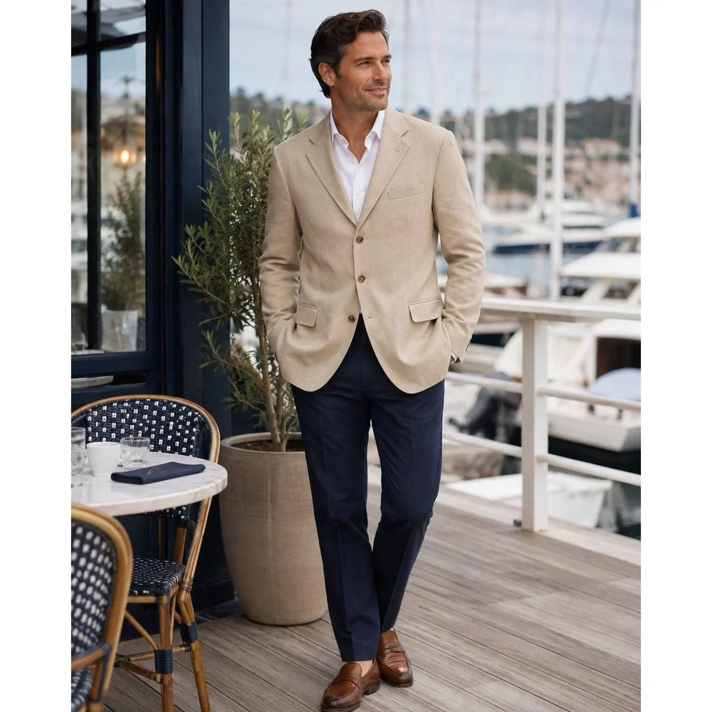 Banana Republic Modern Beige Jacket 44R, Linen Blend, Excellent Condition